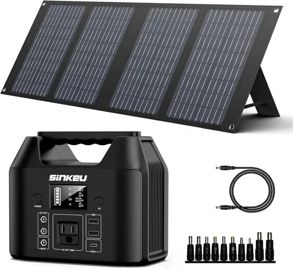 150W Portable Power Station with 40W Solar Panel,122.8Wh LiFePO4 Battery Solar Generator Solar Charger Power Bank with AC Outlet