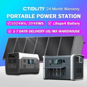 CTOLITY AP2000 Power Station With 200W Solar Panel 20.5V USB TYPE-C Portable Power Bank 1024Wh