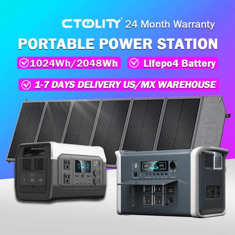 CTOLITY AP2000 Power Station With 200W Solar Panel 20.5V USB TYPE-C Portable Power Bank 1024Wh