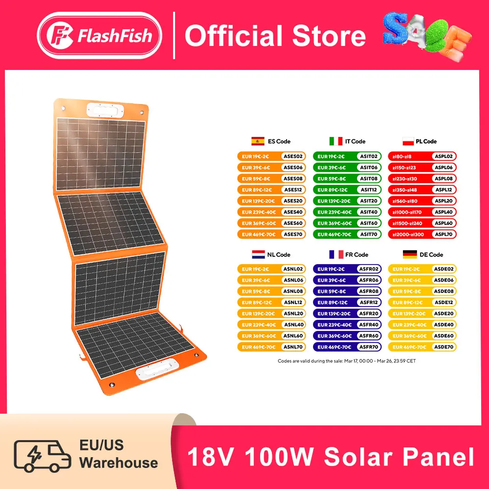 FF FlashFish Foldable Solar Panel 100W 18V Outdoor Charger